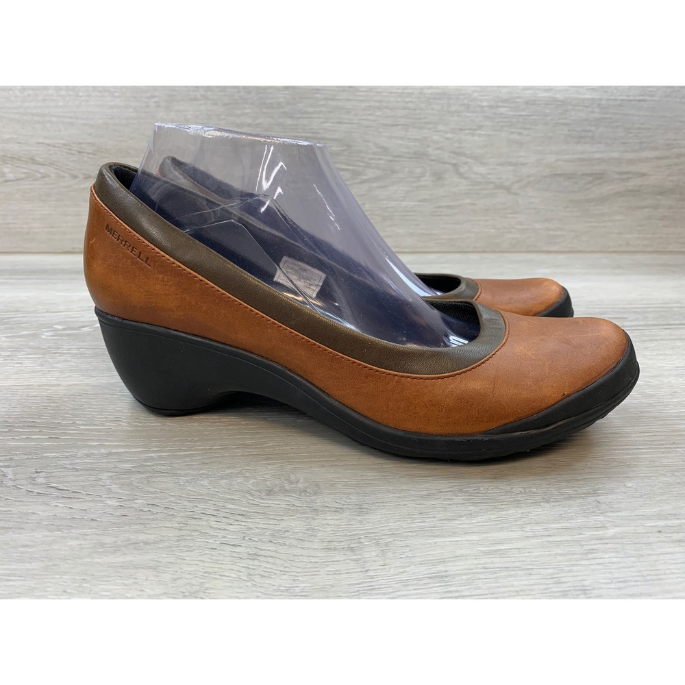 Merrell Women's Brown Leather Wedge Slip On Shoes 10 Comfort Trail Shoes